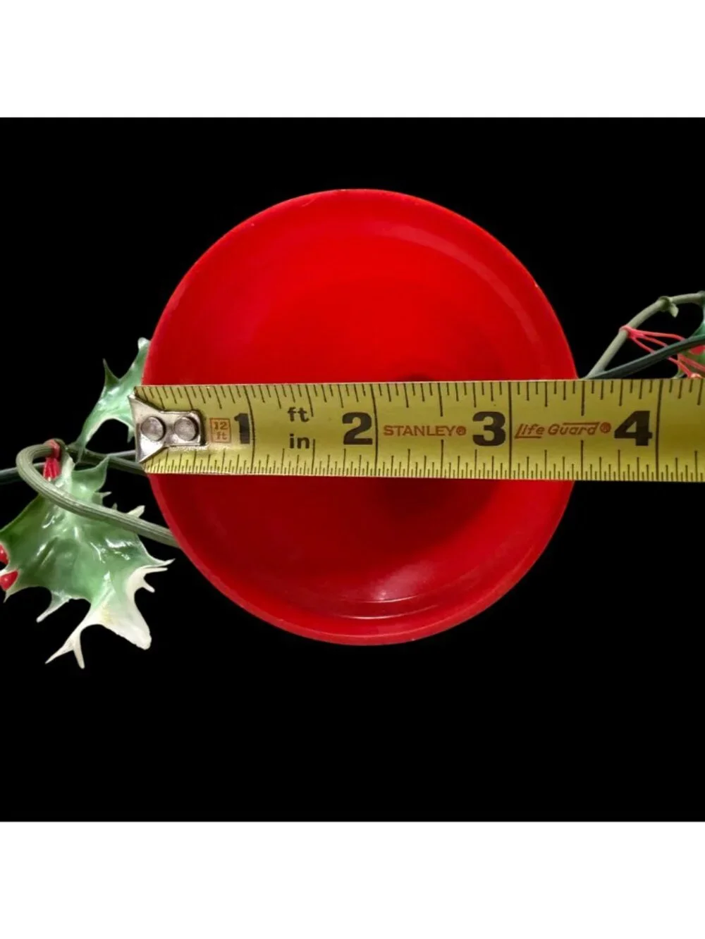 Vintage Red Christmas Bell String Lights Plastic Holly Decoration Retro 8Ft